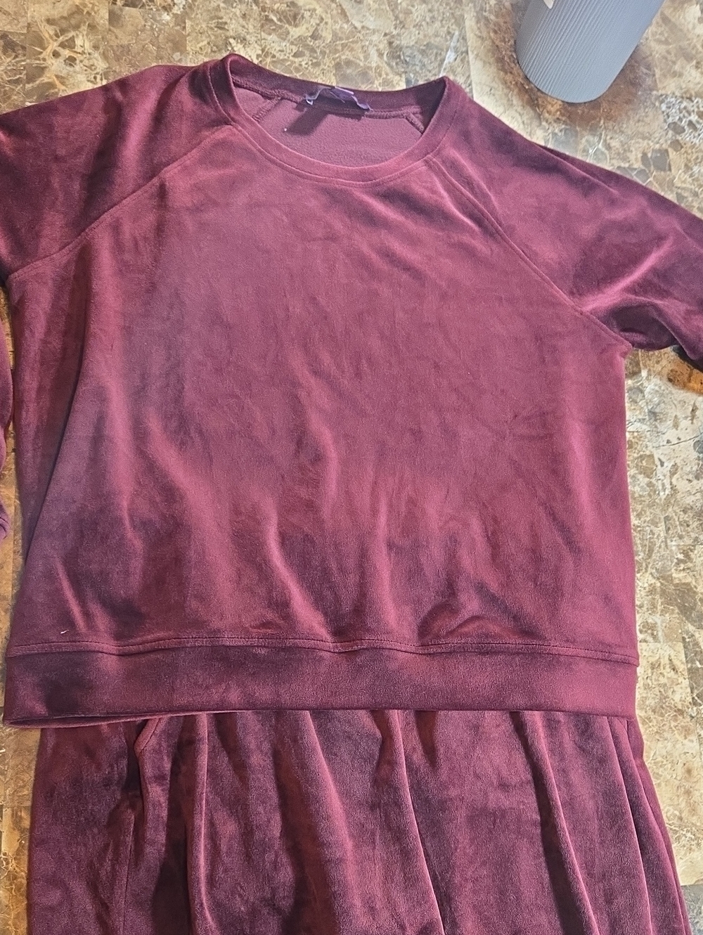 Gloria Vanderbilt 2 Pc Burgundy Velour Lounge Wear Women's Size Large Excellent